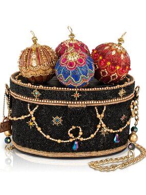 Mary Frances Tree Trimmings Beaded Bag Ornament Handbag Black Gold Purse NEW